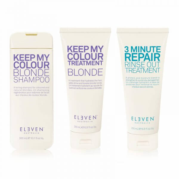 Eleven Australia blonde trio pack with keep my colour blonde shampoo, treatment and 3 minute repair treatment