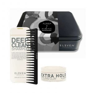 Eleven australia mens trio tin with deep clean shampoo extra hold styling clay and wide tooth carbon fibre comb