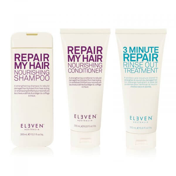 Eleven australia repair my hair trio pack - shampoo, conditioner, 3 minute repair rinse out treatment