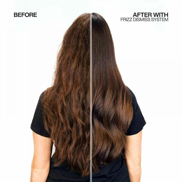 Redken frizz dismiss showing frizz control on brown hair before and after use