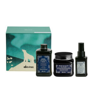 Davines Heart of Glass Christmas Gift Set Box 2025 containing Heart of Glass Shampoo, Conditioner and Beautiful Things Restoring Leave in Mask