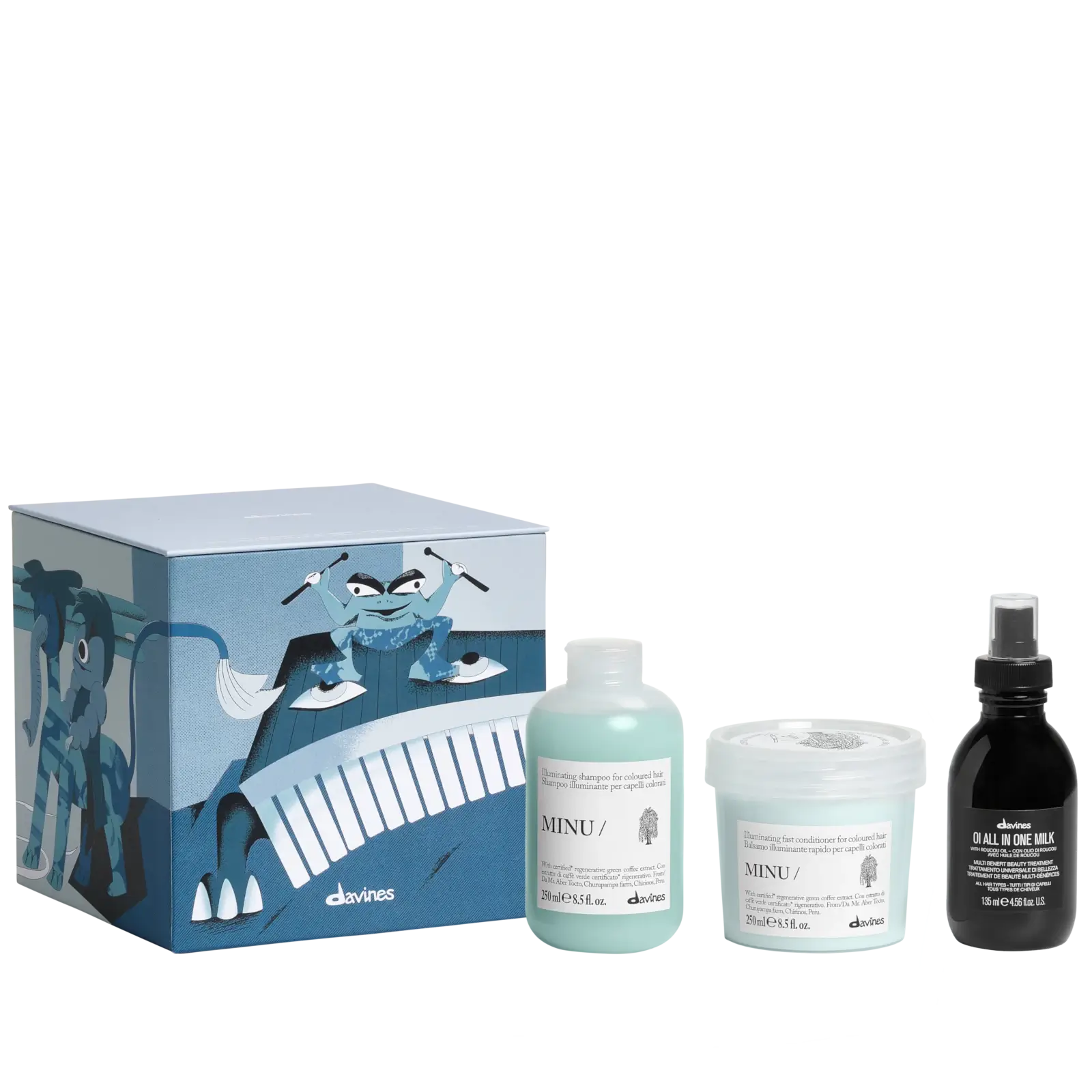 Davines Minu Christmas Gift Set Box 2026 with Minu shampoo, conditioner and oi all in one milk