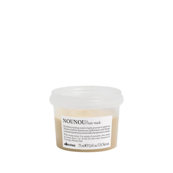 Image of Davines Nounou Hair Mask 75ml travel size in Davines Plastic Neutral Packaging which is also designed to minimise any product waste