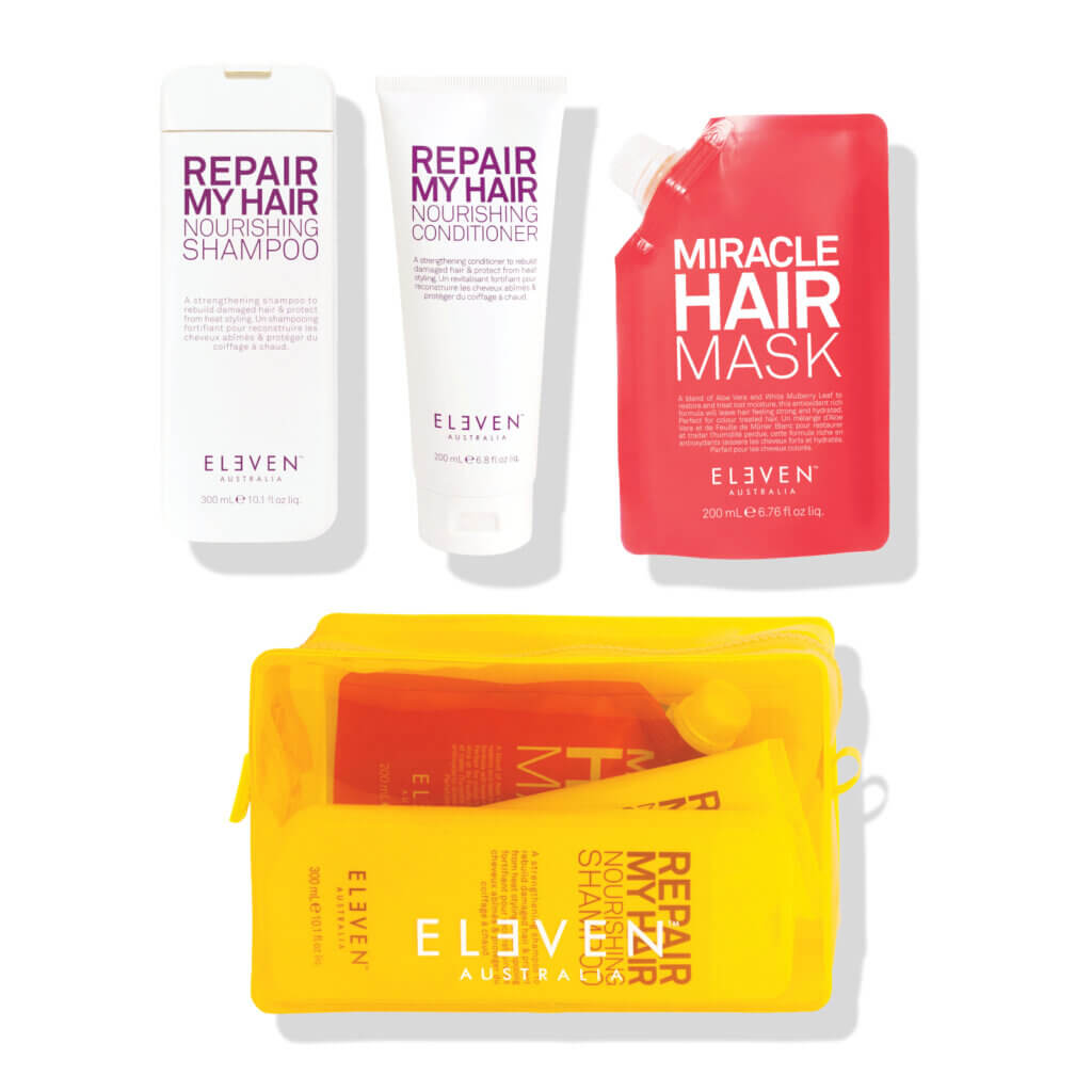 Eleven Australia Repair trio Christmas gift set 2023 with Repair My Hair Shampoo & Conditioner and Miracle hair Mask