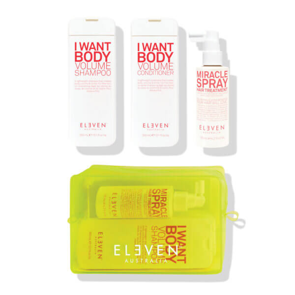 Eleven Australia volume trio Christmas gift set 2023 with I want body volume shampoo, conditioner and miracle spray treatment