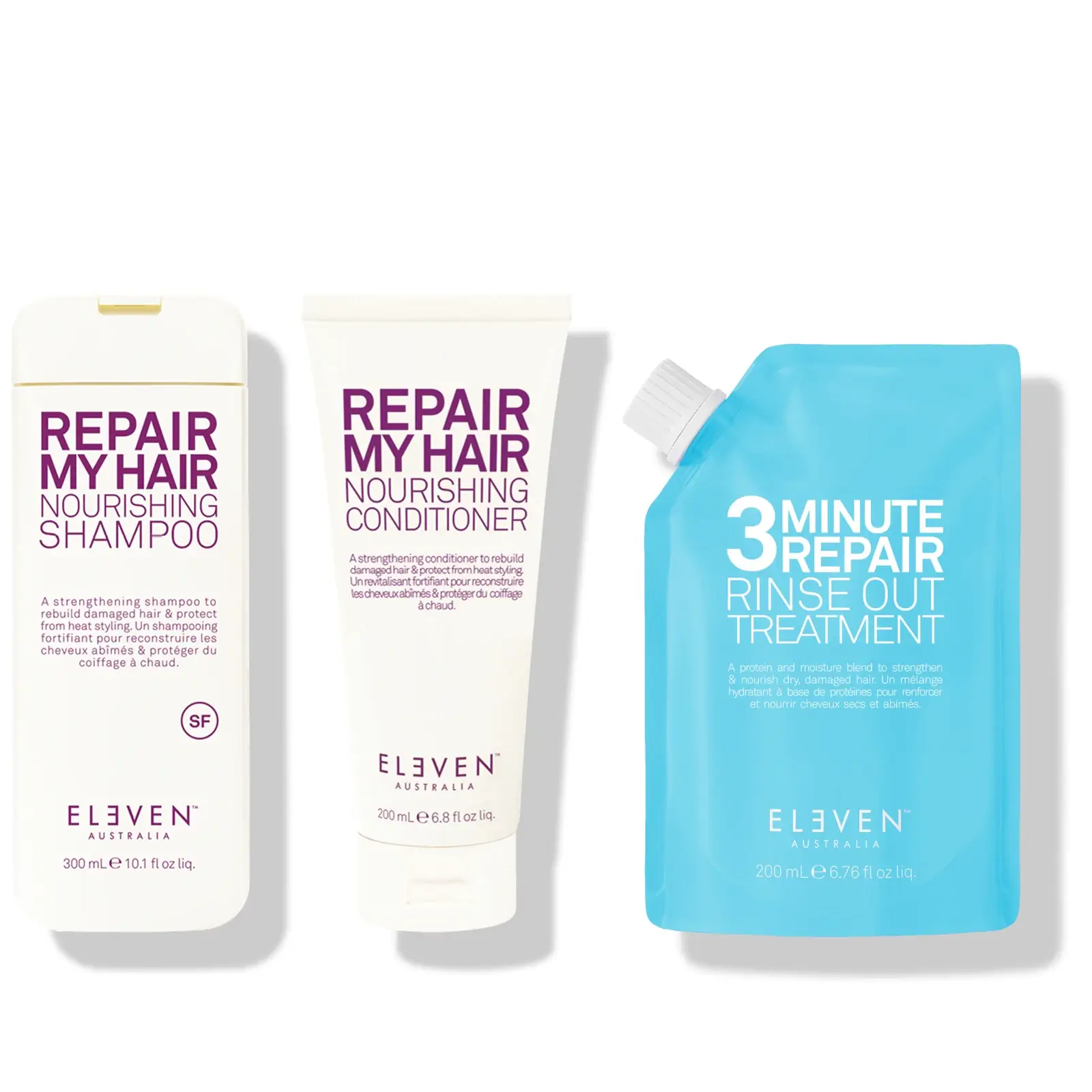 Eleven Australia repair my hair trio pack with repair my hair shampoo, conditioner and 3 minute repair treatment