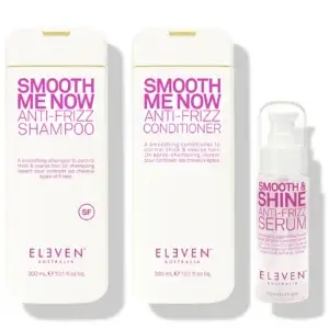 Eleven Australia Smooth Me now smoothing Trio Pack with Smooth me now shampoo, conditioner and smooth and shine anti-frizz serum