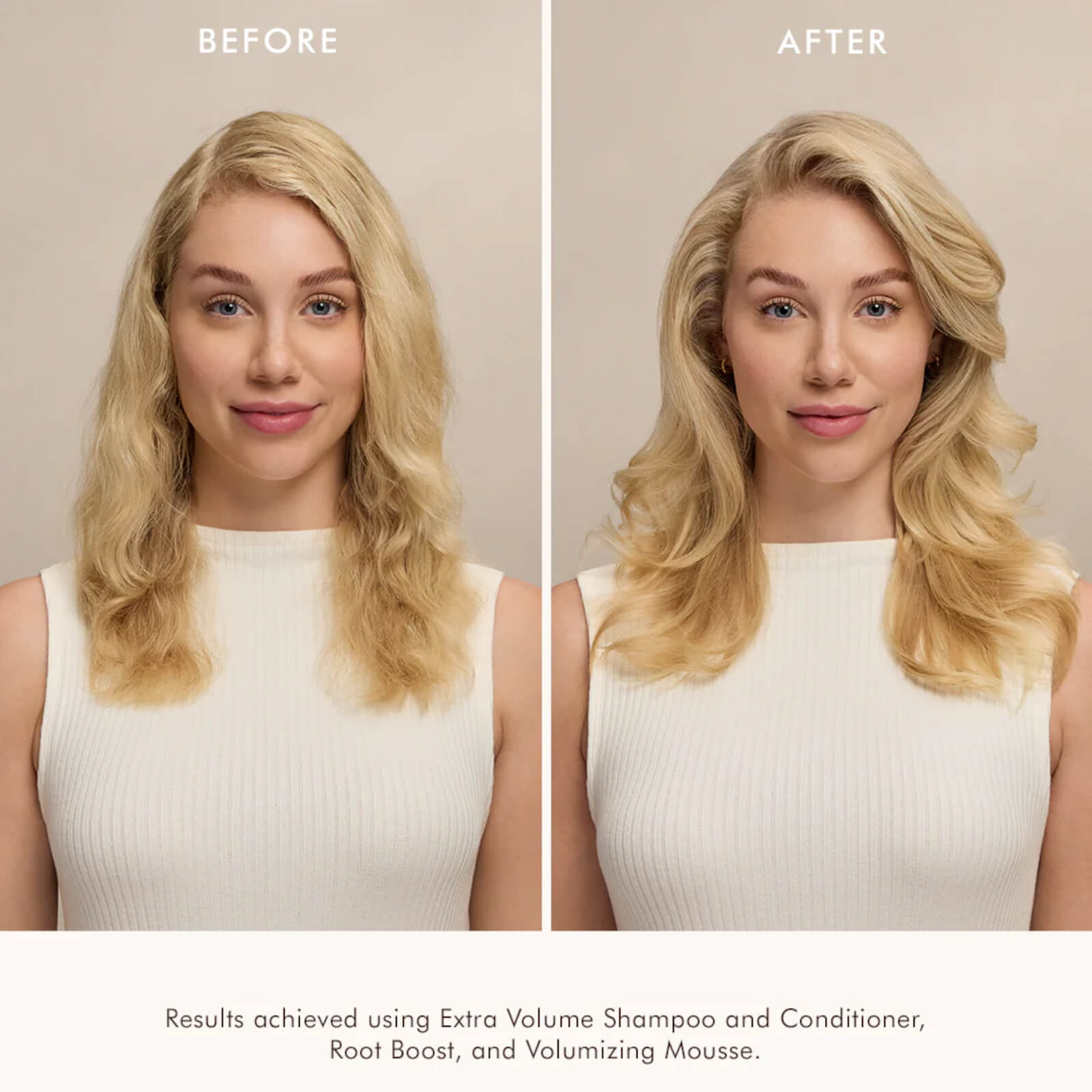 fine blonde hair before and after using moroccanoil extra volume products