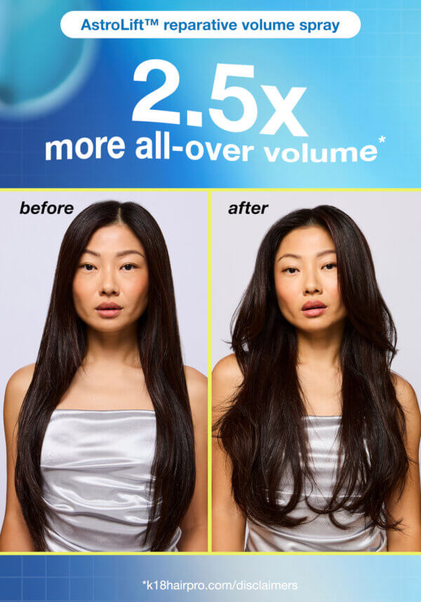 long straight hair before and after using k18 astrolift