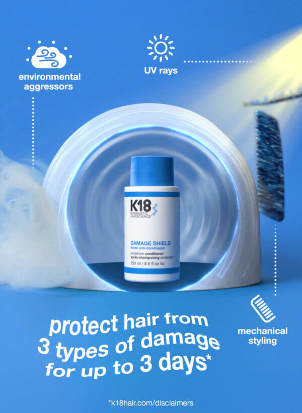 K18 damage shield conditioner protect hair from 3 types of damage for up to 3 days
