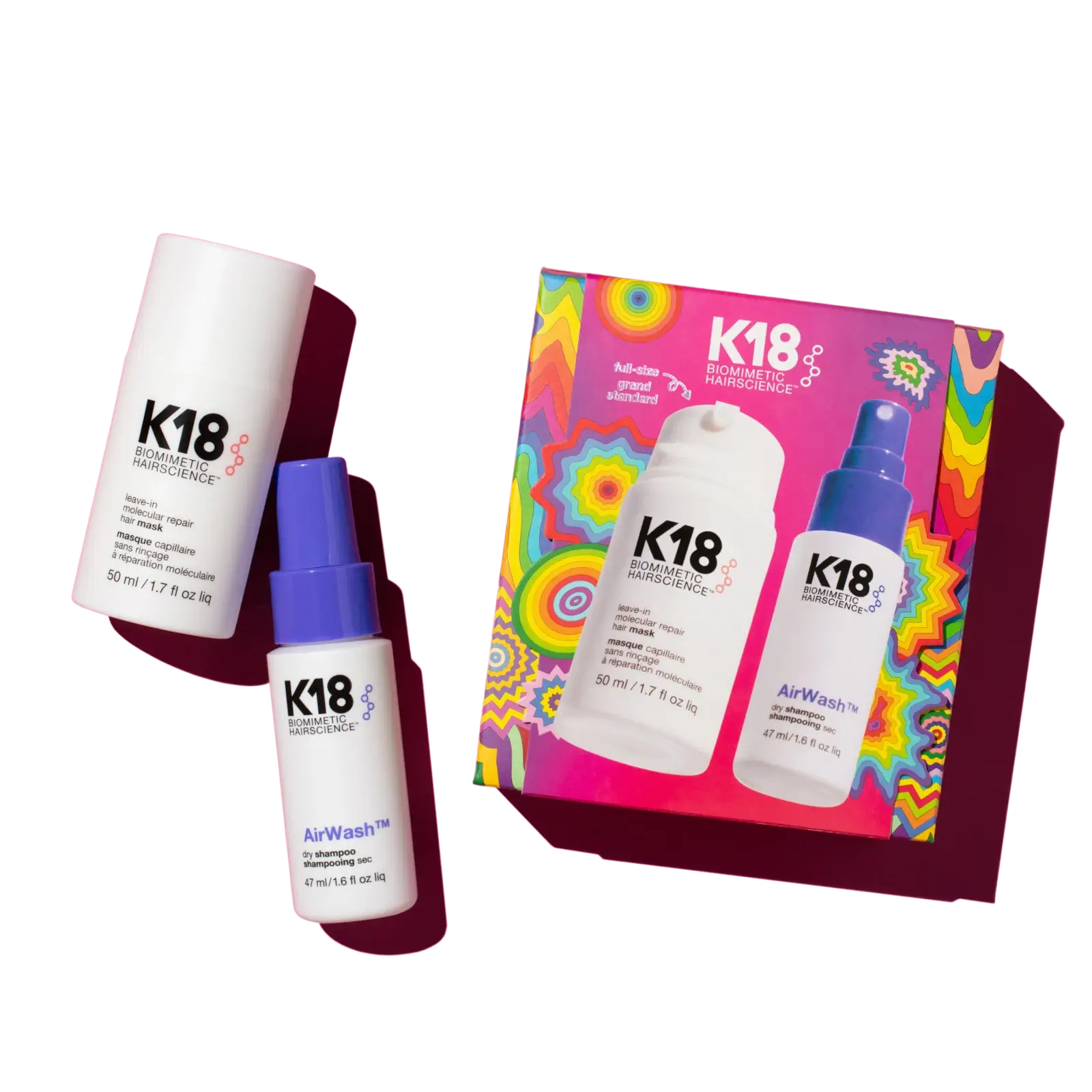 K18 Repair & refresh Gift Set of K18 Leave-In Molecular Repair Hair Mask 50ml & K18 AirWash Dry Shampoo 47ml