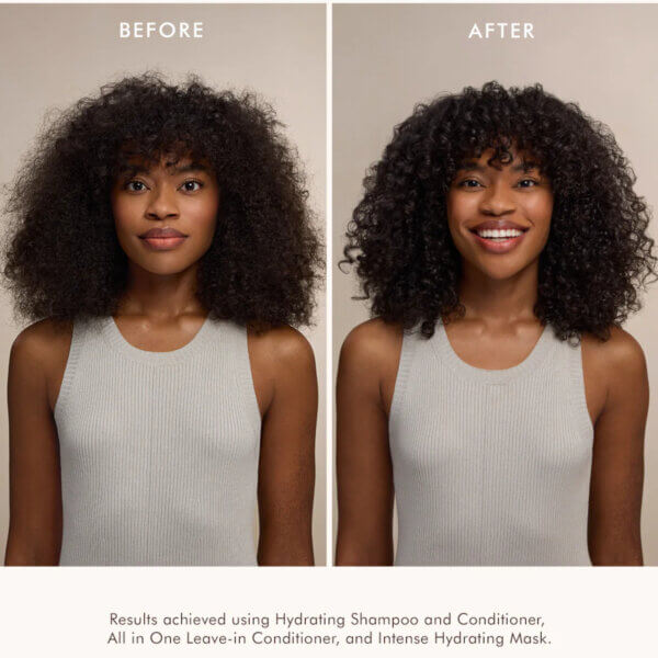 Type 4 curly hair before and after using Moroccanoil hydrating shampoo, conditioner, all-in-one conditioner, intense hydrating mask