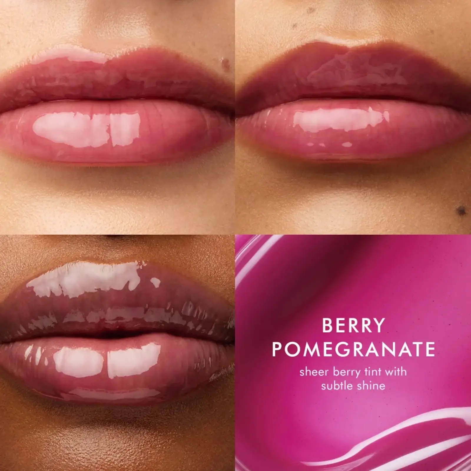 moroccanoil lip balm berry pomegranate on three different skin tones