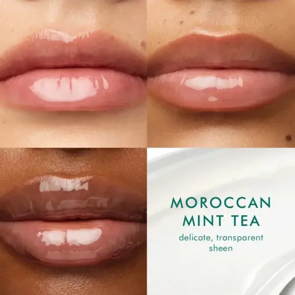 moroccanoil lip balm mint tea on three different skin tones