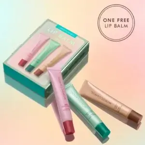 Moroccanoil lip balm trio products and gift box one free lip balm