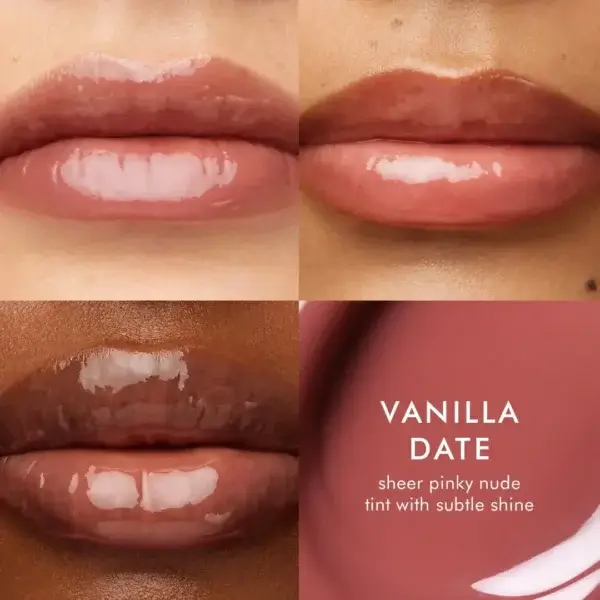 moroccanoil lip balm vanilla date on three different skin tones