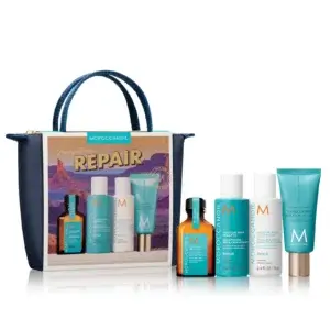 Moroccanoil Moisture Repair Discovery Gift Set with Moisture Repair Shampoo, Conditioner , Original treatment oil 25ml and 40ml hand cream with travel bag