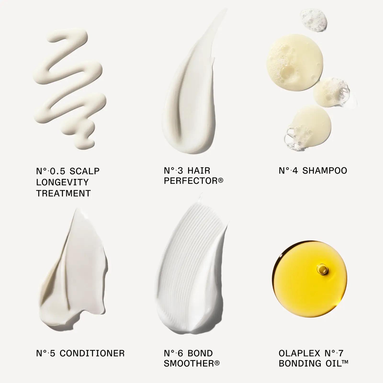 Images of each of the 6 product contents in Olaplex The Full on Shine Christmas Set 2025