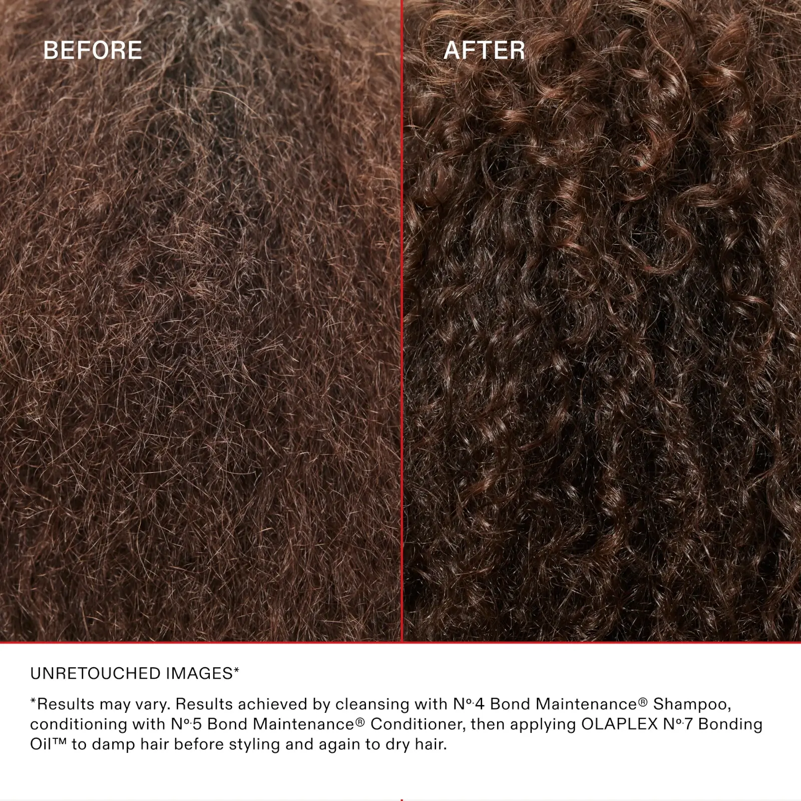 Type 3 curly hair before and after using Olaplex The Full on Shine Set 6 step routine