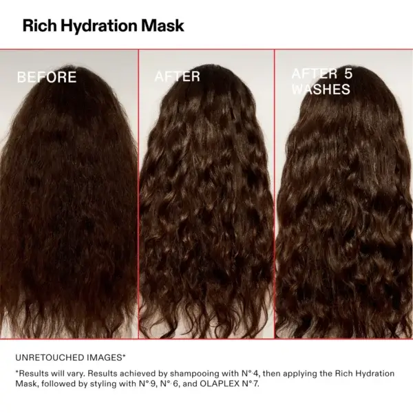 wavy hair before and after using olaplex rich hydration mask
