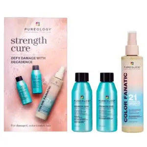 Pureology Strength Cure Discovery Gift Set 2024 with Strength Cure Shampoo, Conditioner and Colour Fanatic Treatment Spray