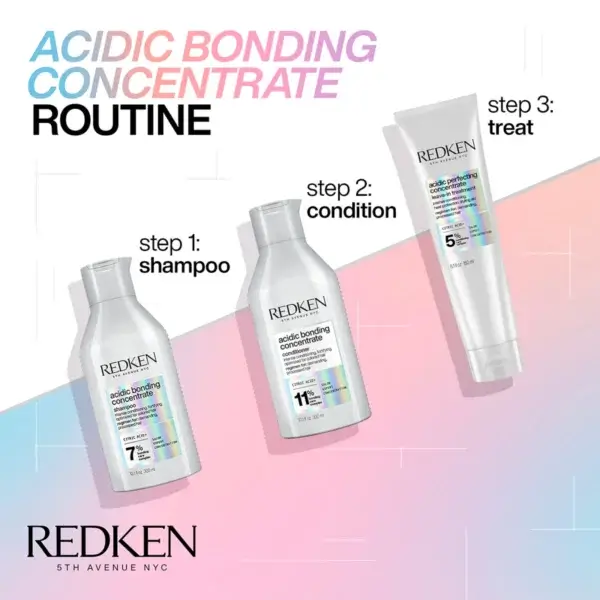Redken acidic bonding concentrate 3 step routine, shampoo, condition, treat