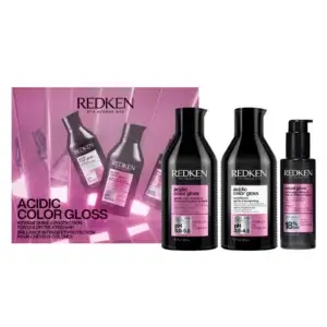 Redken acidic colour gloss Christmas 2026 gift set containing acidic colour gloss shampoo, conditioner and naked gloss shine oil