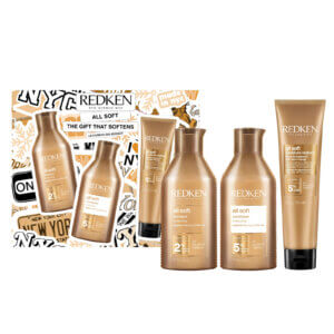 Redken All Soft Christmas Gift Set 2025 with shampoo, conditioner and moisture restore leave-in treatment gift box