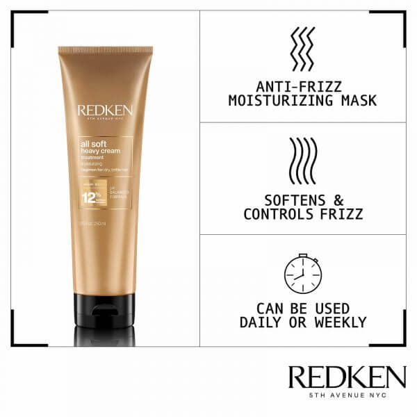 redken all soft heavy cream 3 main benefits. Anti-frizz moisturising mask - softens and controls frizz - can be used daily or weekly