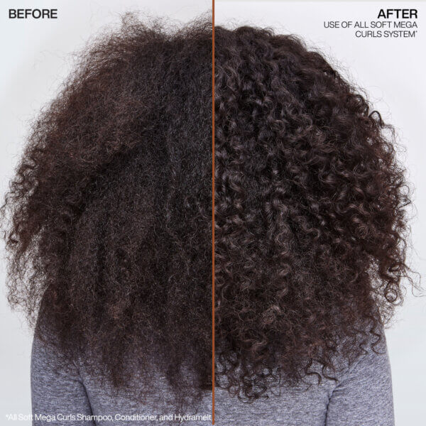 Redken all soft mega curls range before and after photo of type 4 curly hair