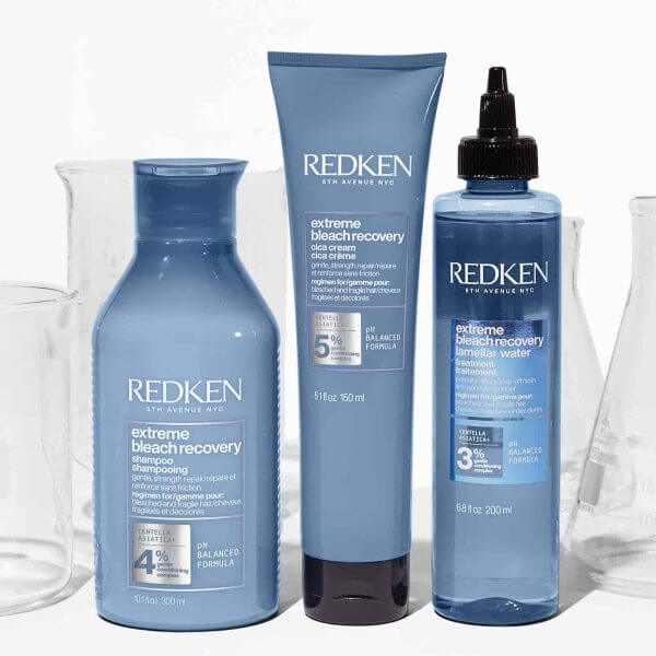Redken extreme bleach recovery shampoo, lamellar treatment and Cica cream trio pack