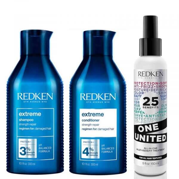 Redken extreme shampoo 300ml conditioner 300ml and one united 150ml trio pack