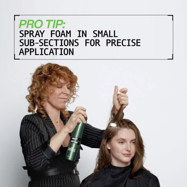 Redken Root Lifter spray application tip - spray foam in small sub-sections for precise application