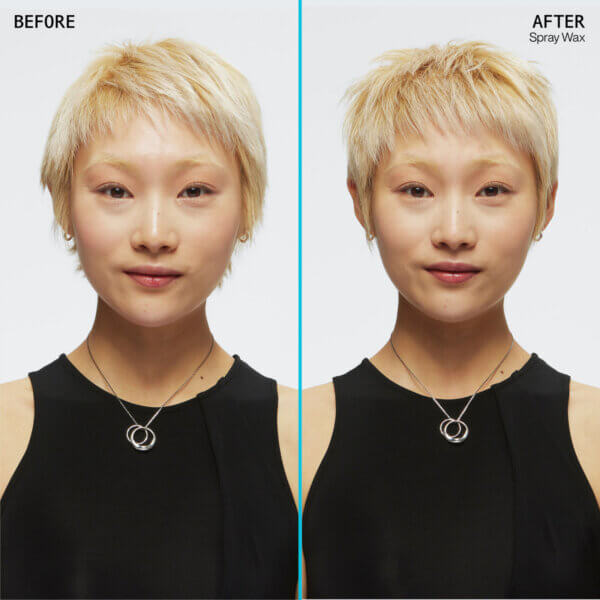 Redken Spray Wax showing short blonde hair before and after use