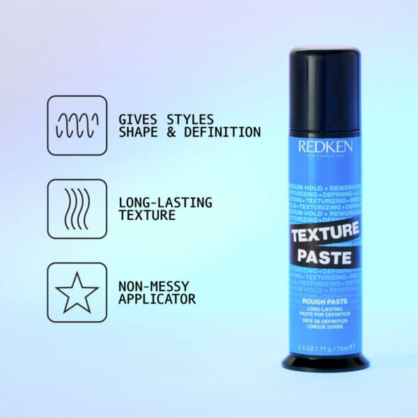 Redken Texture Paste Main Benefits. Gives styles shape and definition. Long lasting texture. Non messy applicator.